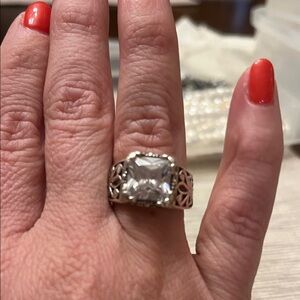 Silpada Silver Filigree Ring with Clear Stone